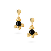 Gold-Plated Black Teardrop Floral Earrings