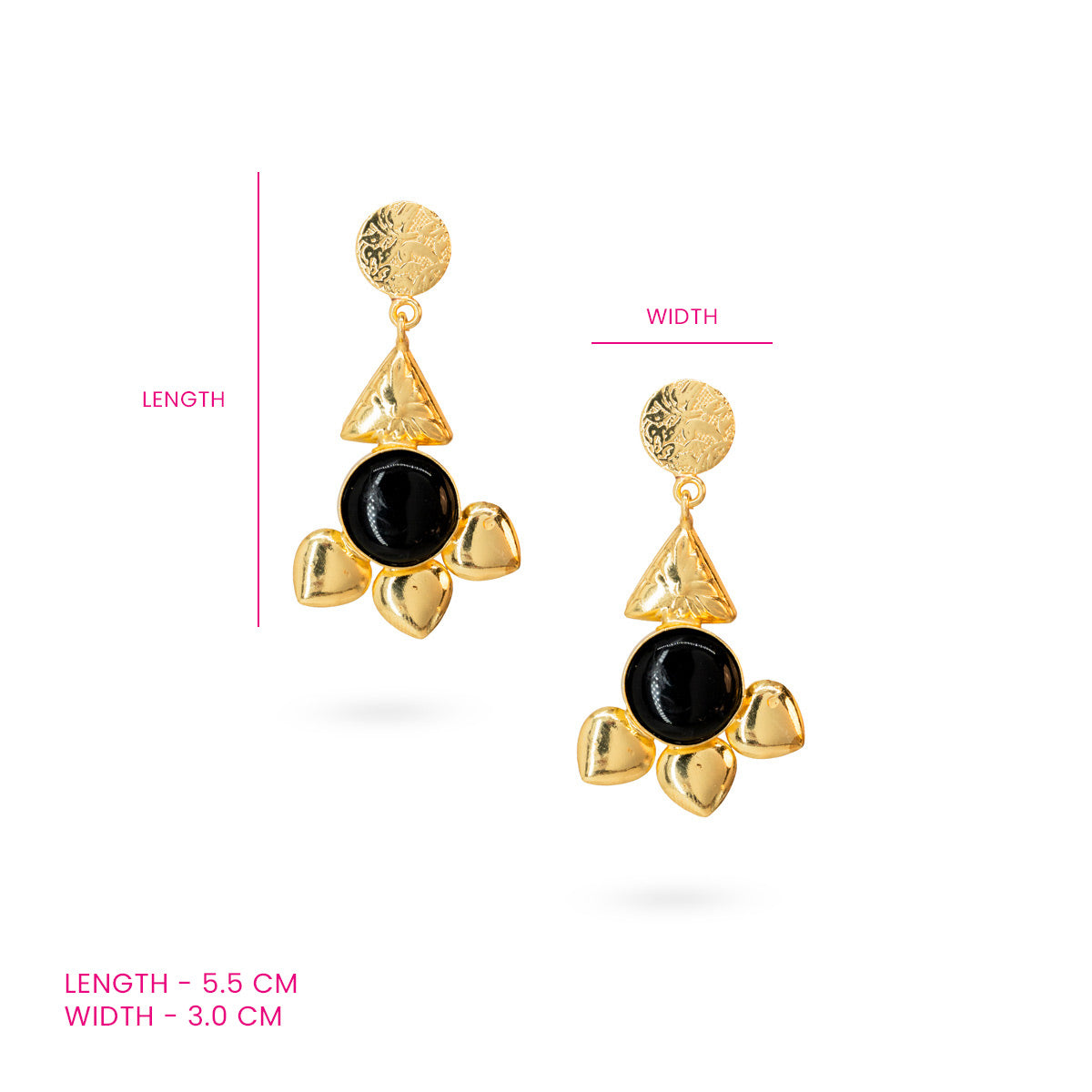 Gold-Plated Black Teardrop Floral Earrings