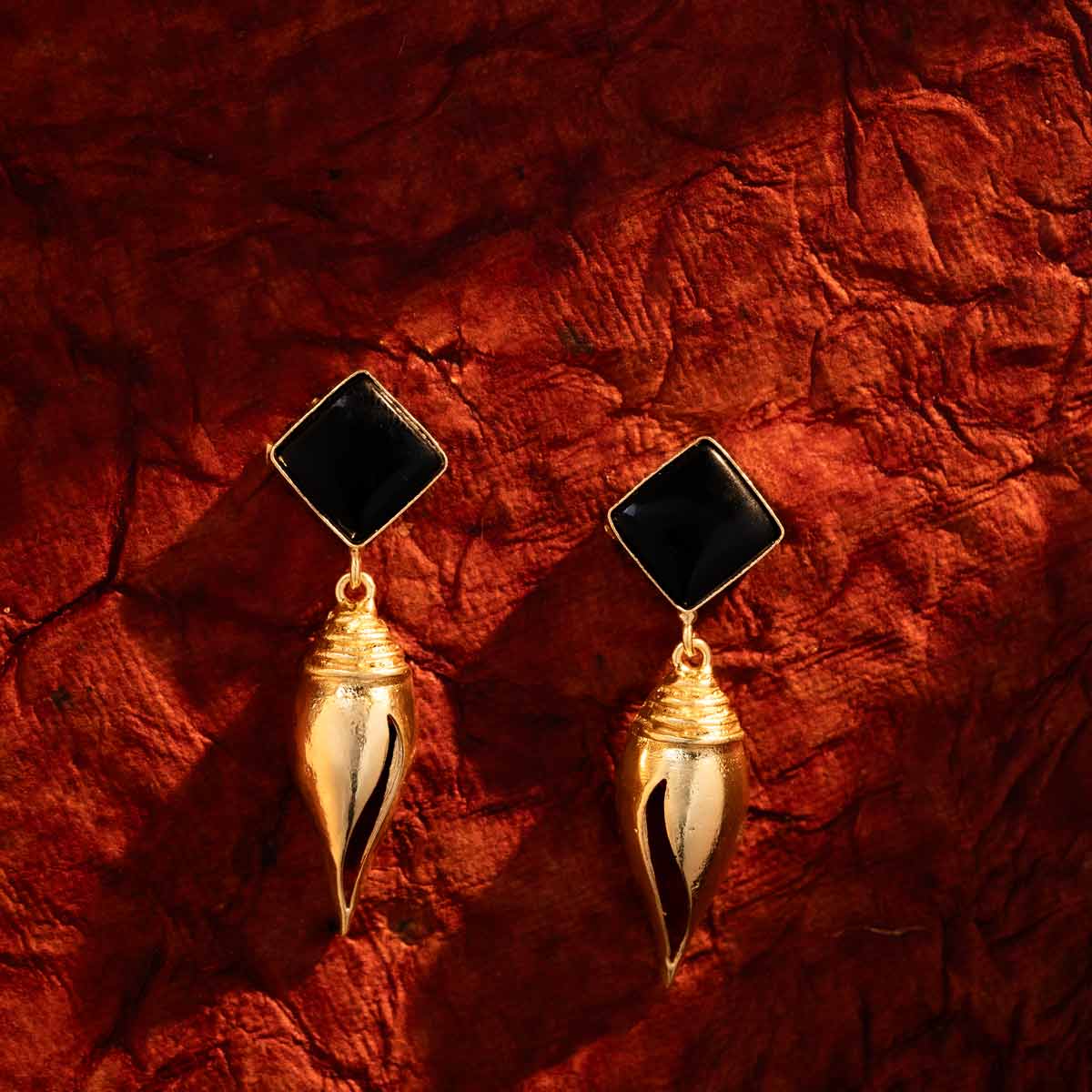 Gold-Plated Black Diamond Stud Drop Earrings