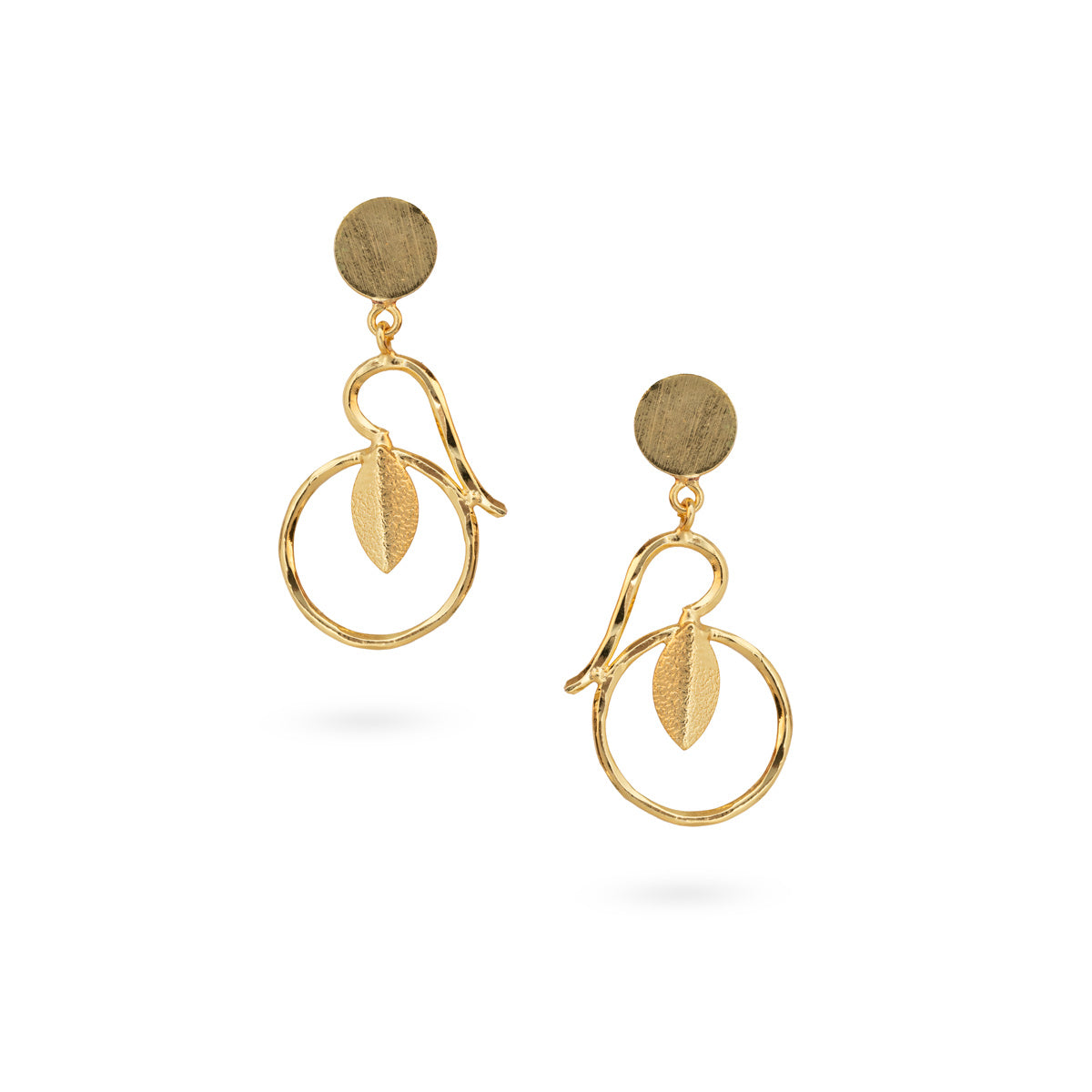 Gold-Plated Leaf-Inspired Hoop Earrings