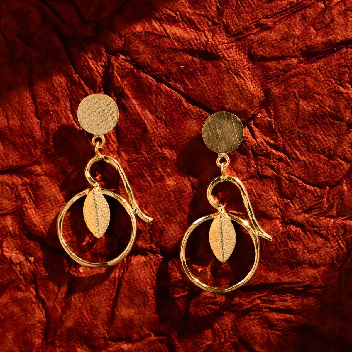 Gold-Plated Leaf-Inspired Hoop Earrings