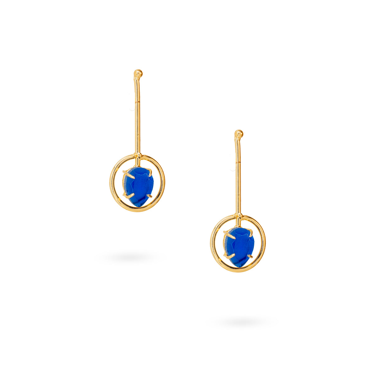 Golden Blue Stone Hoop Danglers