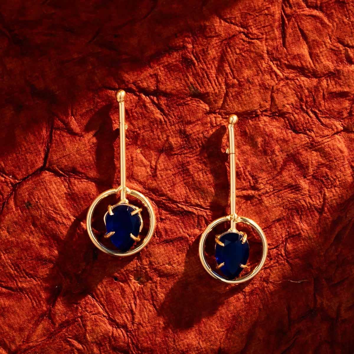 Golden Blue Stone Hoop Danglers