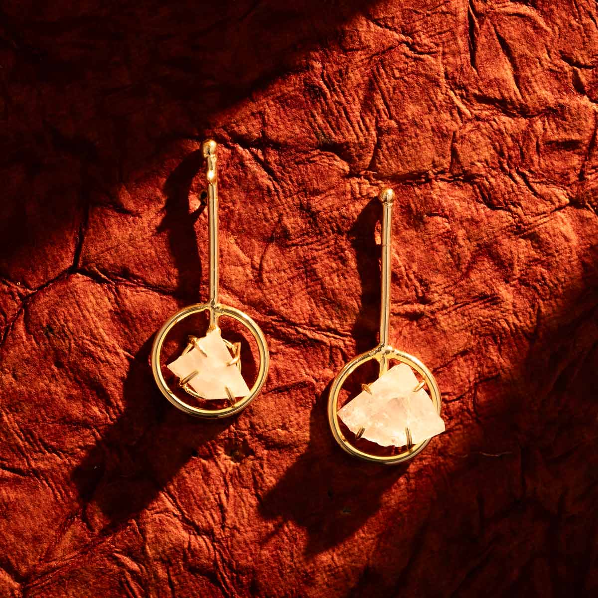 Golden White Stone Hoop Danglers