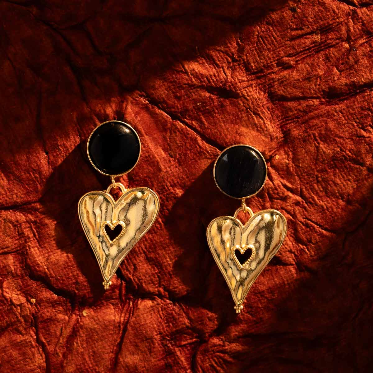 Golden Blue Heart Danglers with Cutout Detail