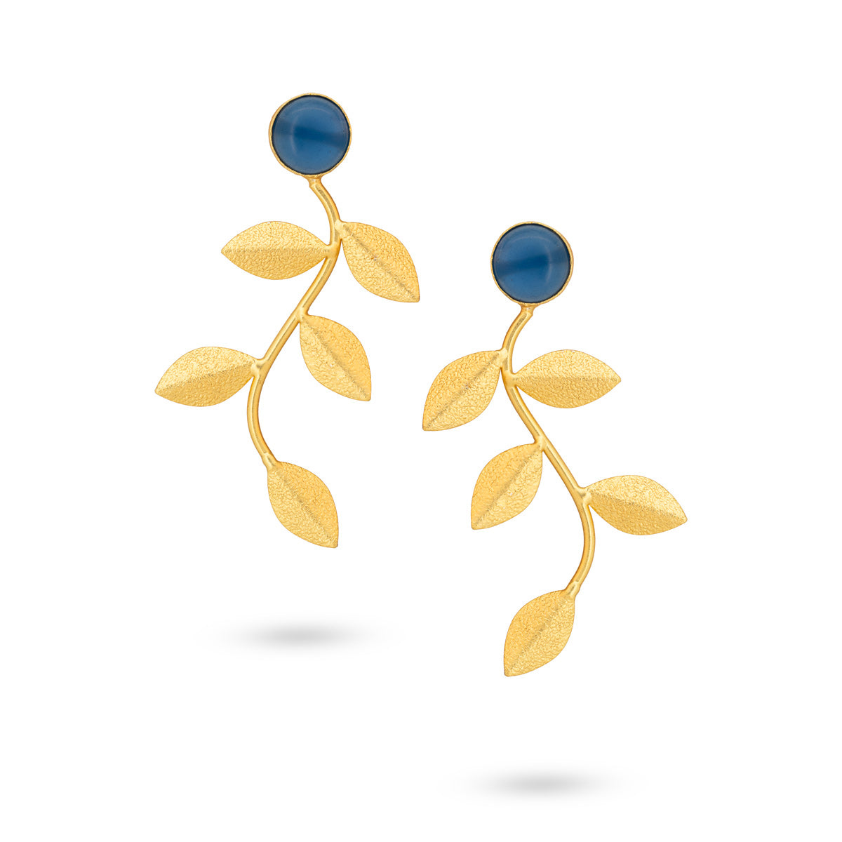 Golden Blue Leaf Drop Earrings