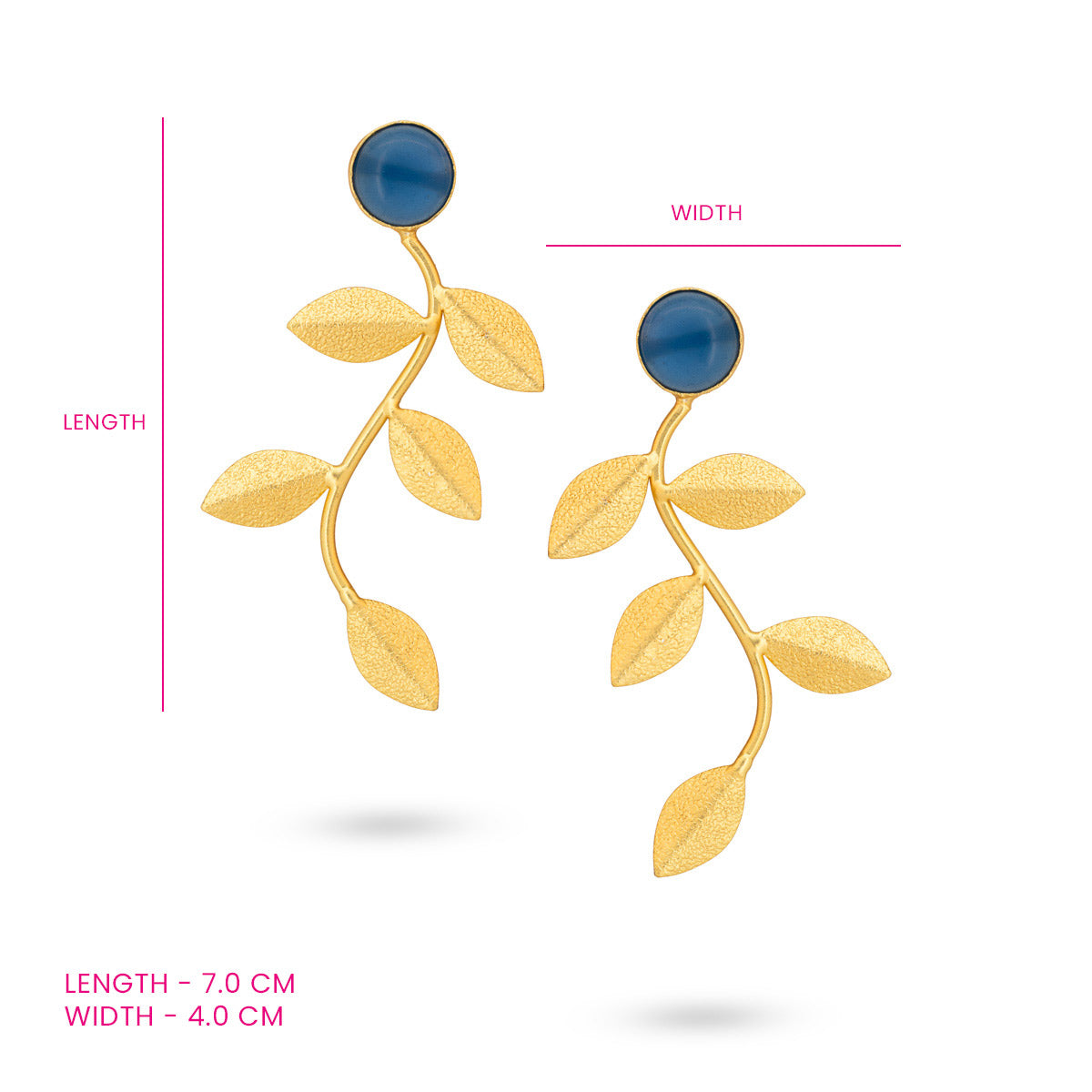 Golden Blue Leaf Drop Earrings