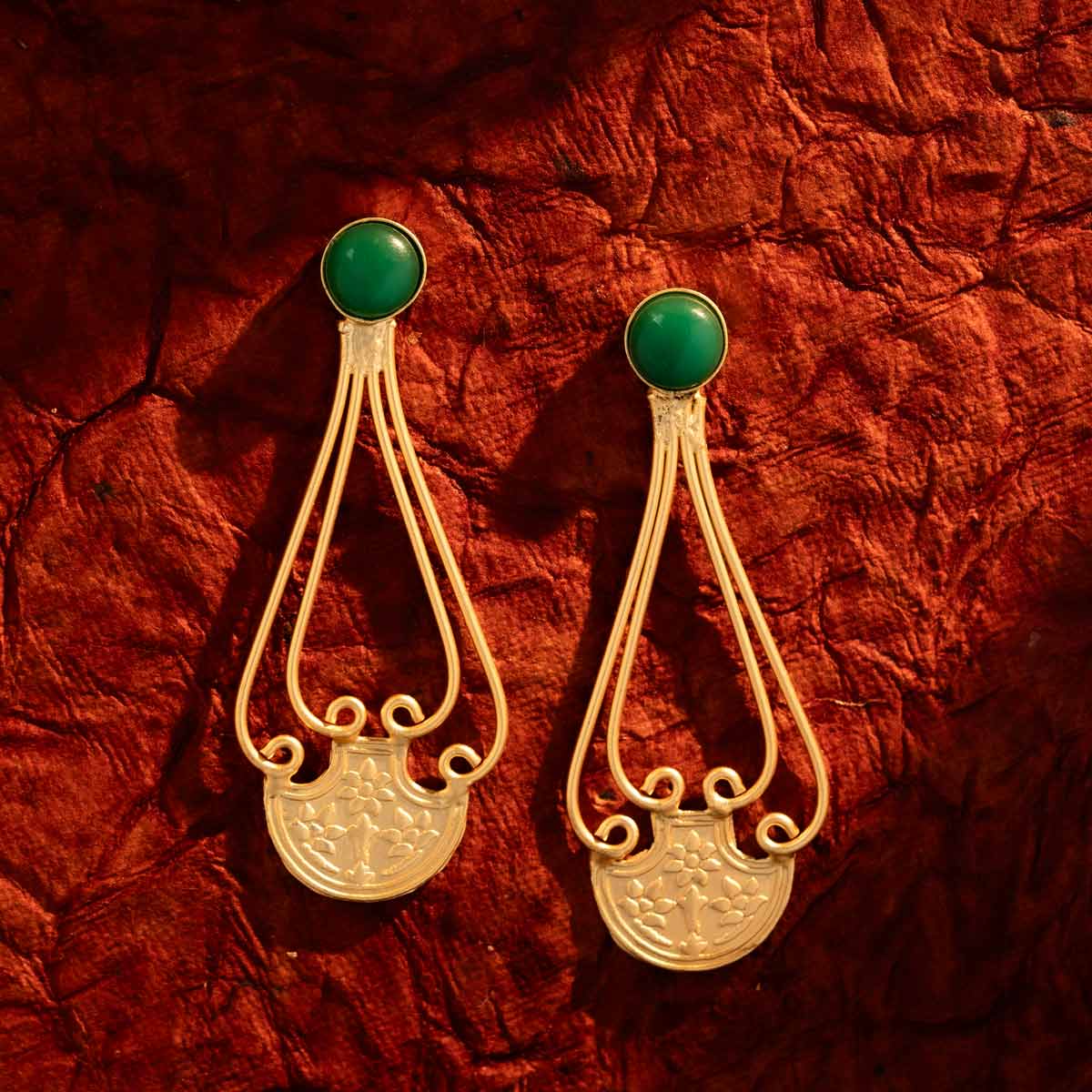 Golden Green Ethnic Drop Earrings