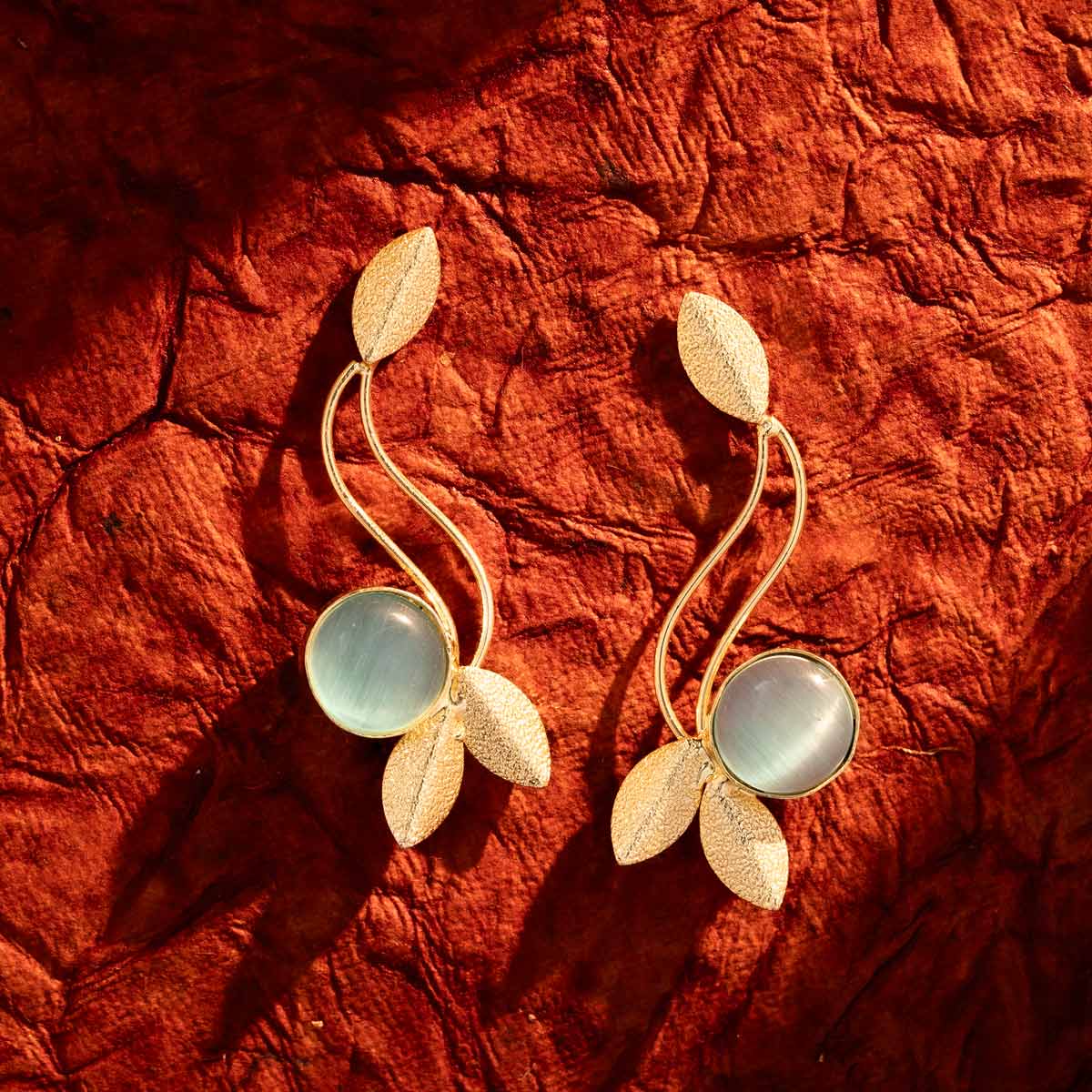 Golden Blue Leaf-Inspired Danglers