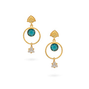 Golden Drop Earrings with Blue Stone and Star Charm