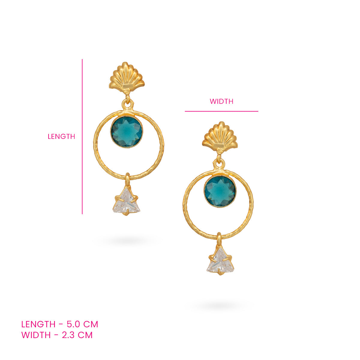 Golden Drop Earrings with Blue Stone and Star Charm