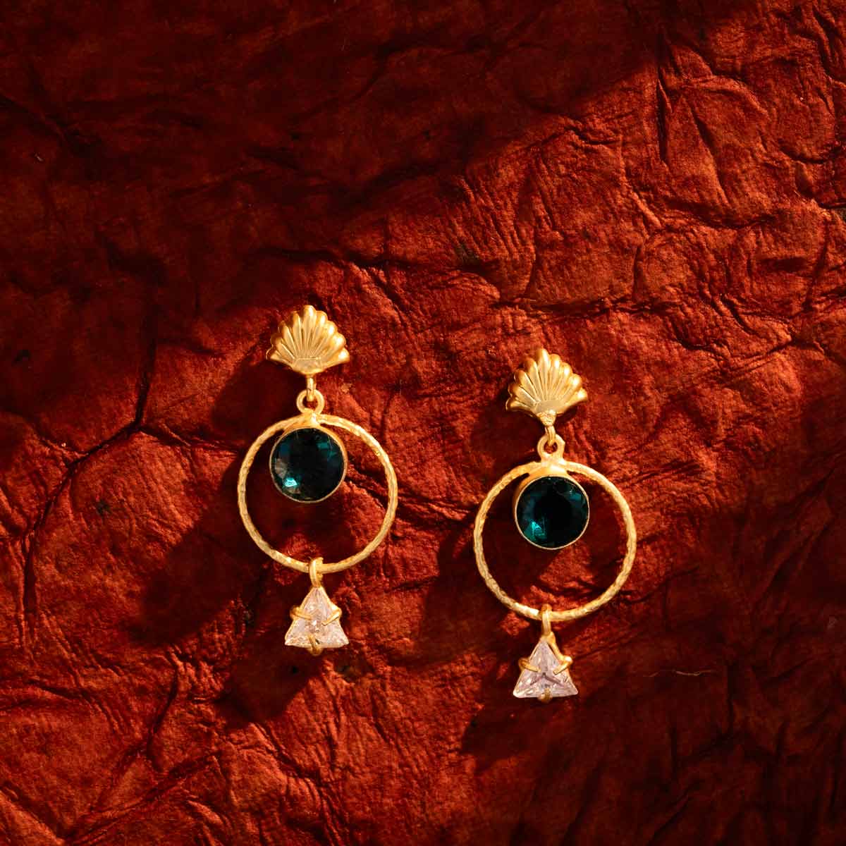 Golden Drop Earrings with Blue Stone and Star Charm