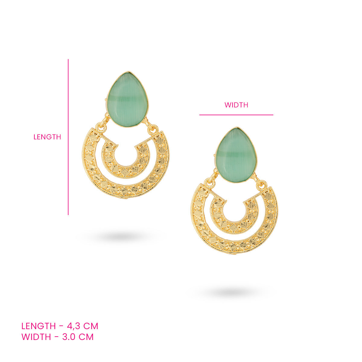 Green Stone Crescent Drop Earrings