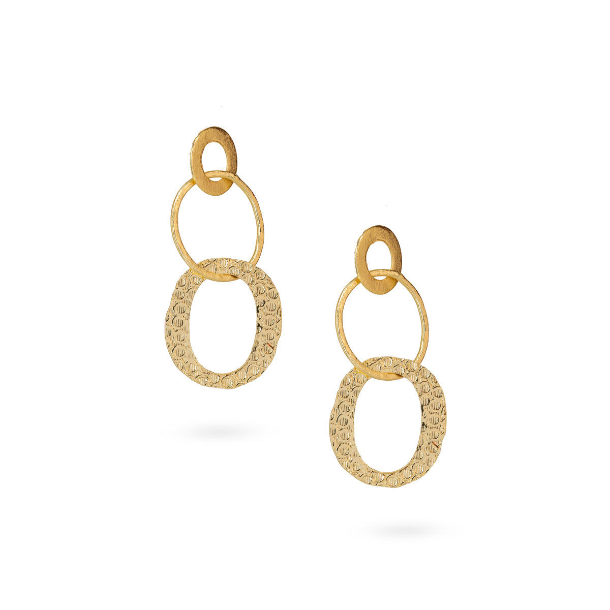 Textured Dual Oval Brass Earrings