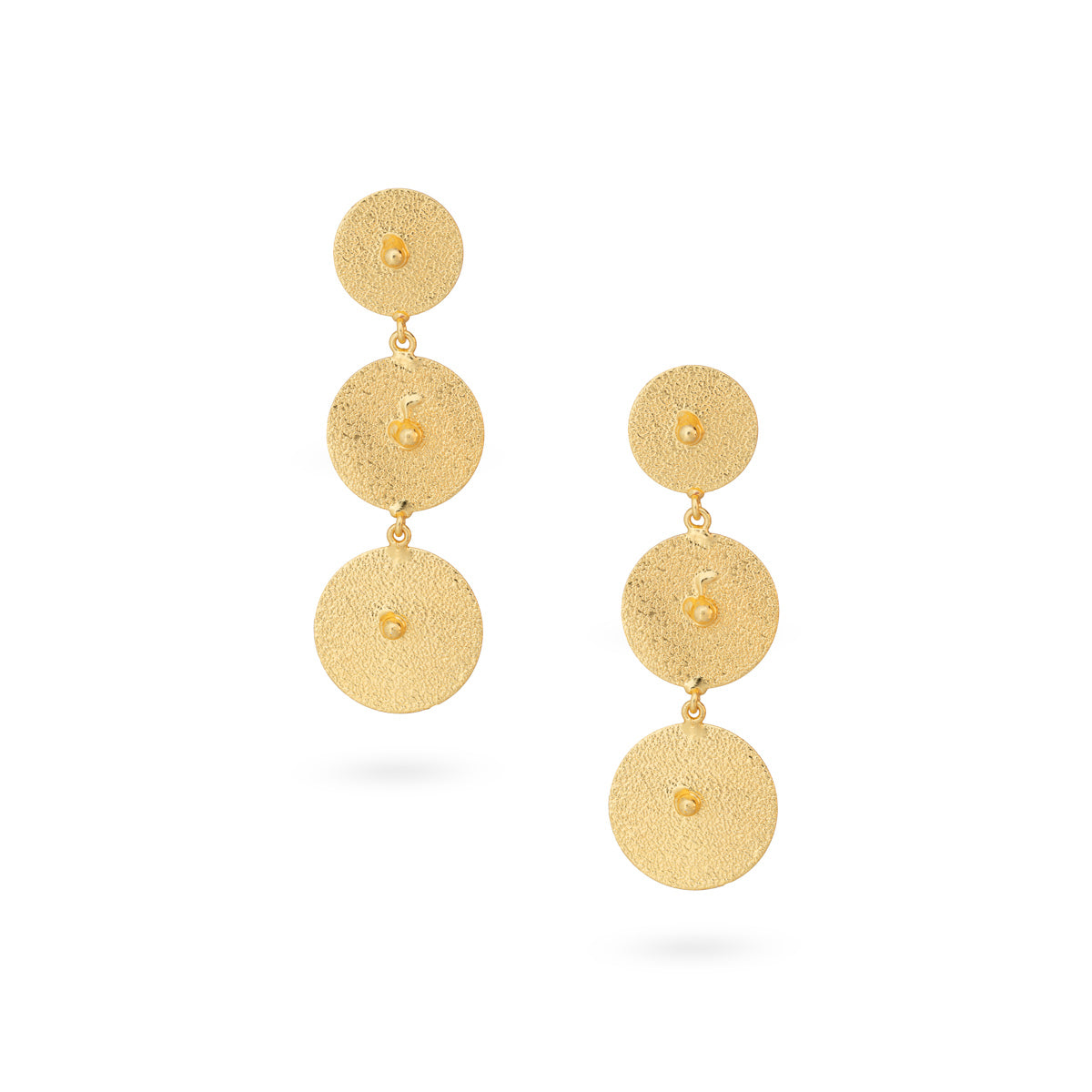 Triple Disc Textured Brass Earrings