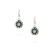 Oxidized Silver Daisy Drop Earrings with Mint Stone