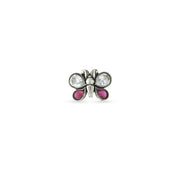 Oxidized Silver Butterfly Motif Studs with Pink and White Stones