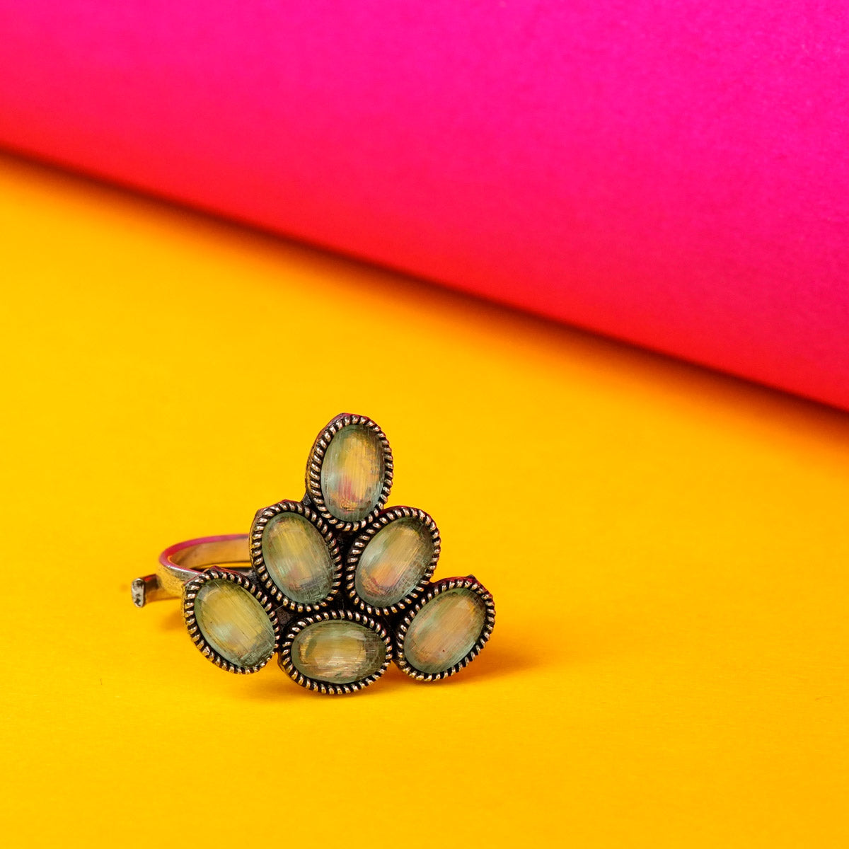 Oxidized Silver Oval Cluster Statement Ring