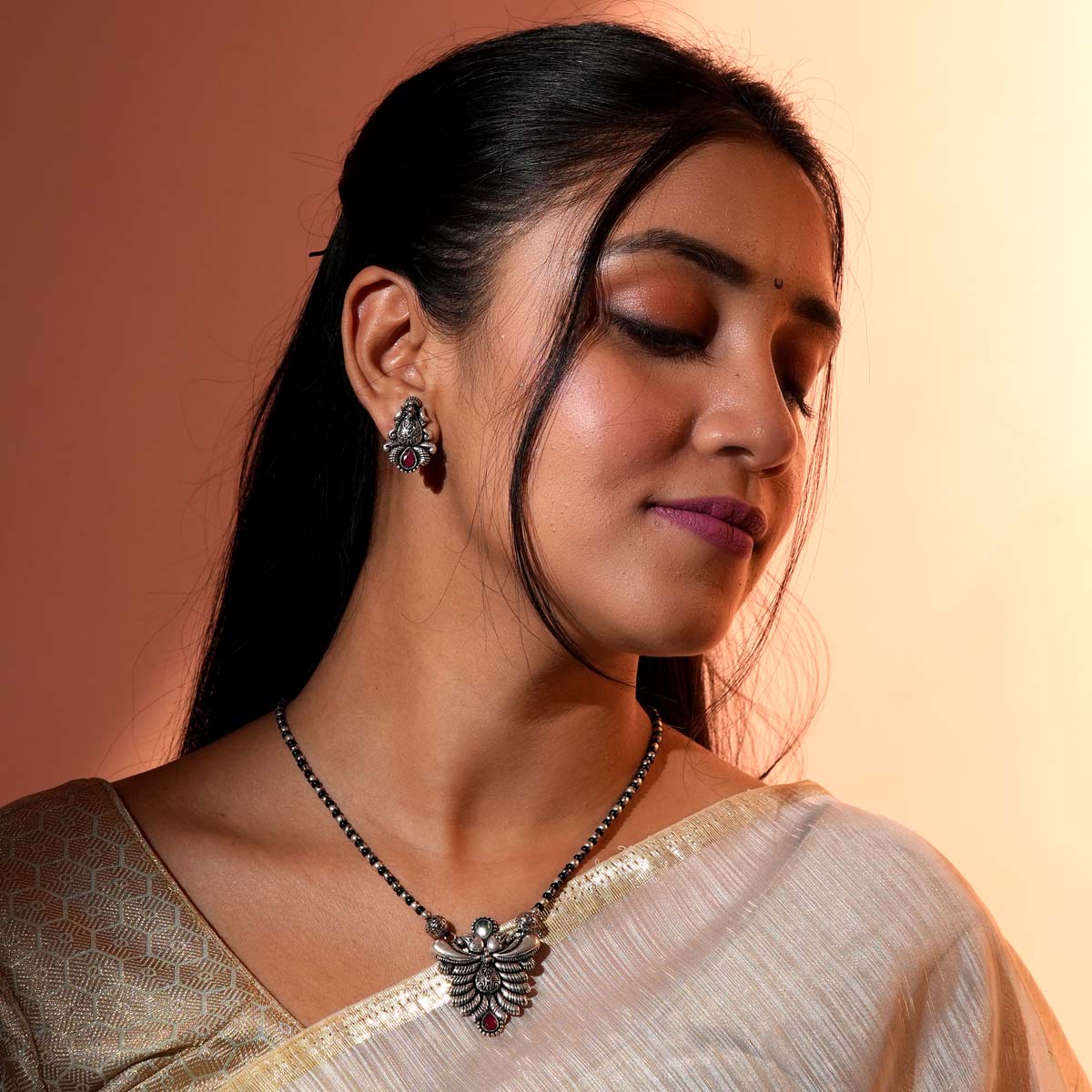 Oxidized Silver Statement Mangalsutra Set