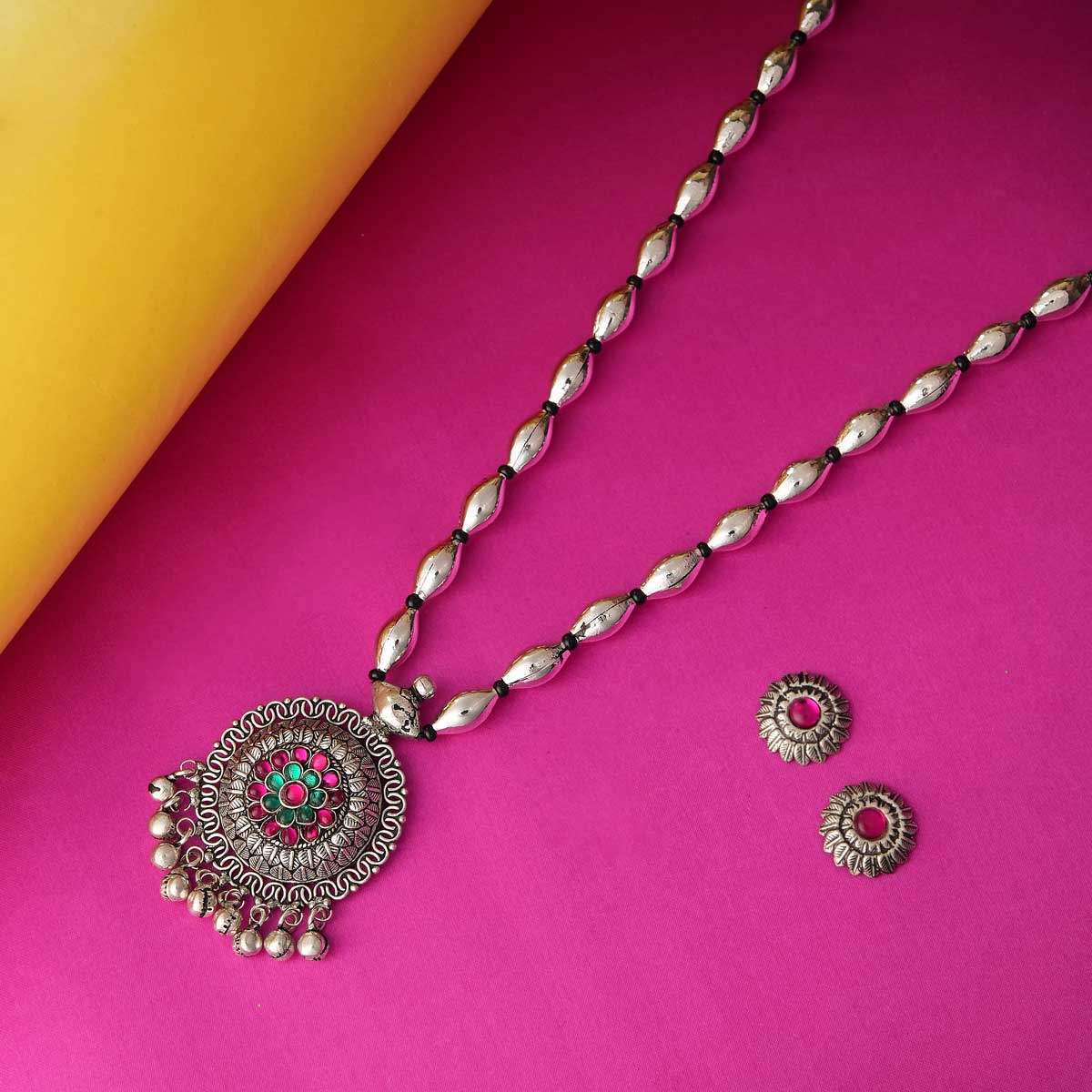 Gulbandh Oxidized Silver Necklace Set