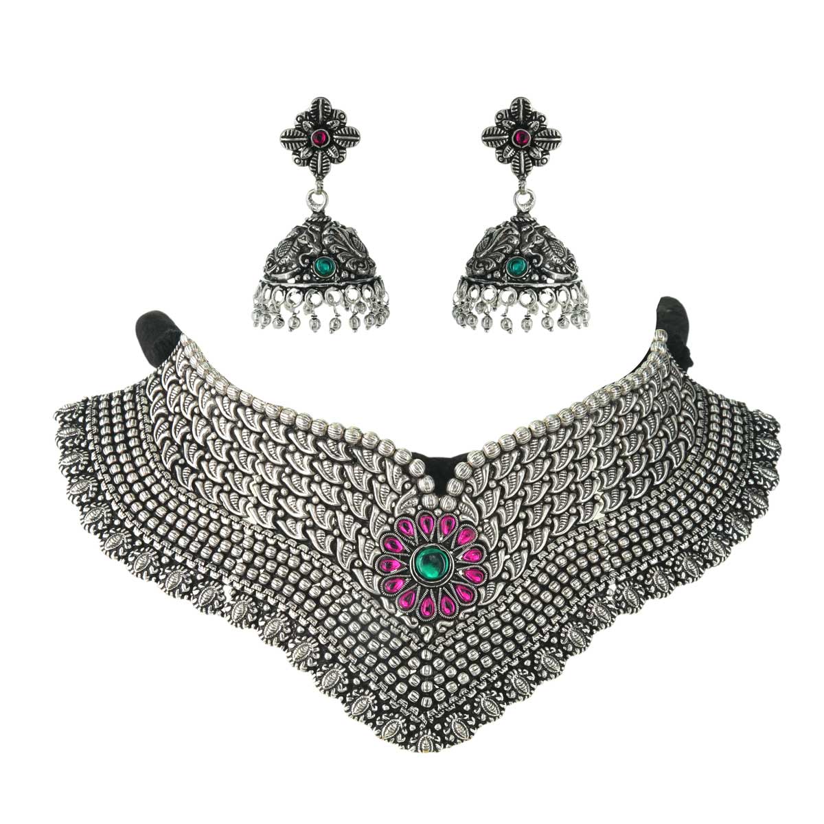 Vriksha Oxidized Silver Choker Set