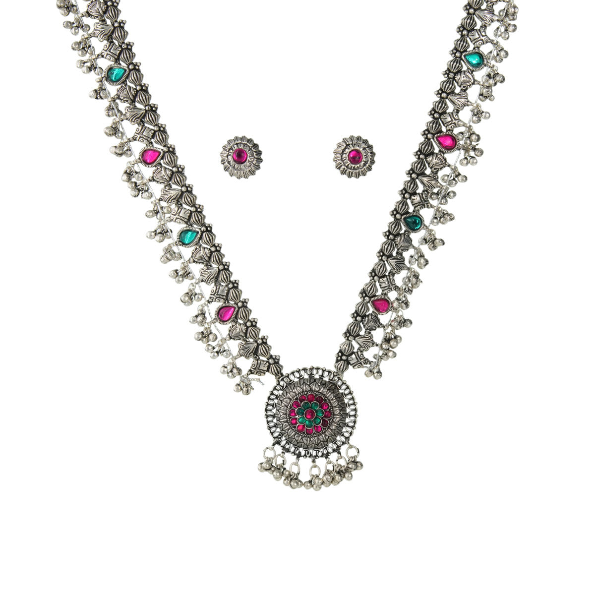 Kolhapuri Saj Silver Necklace Set