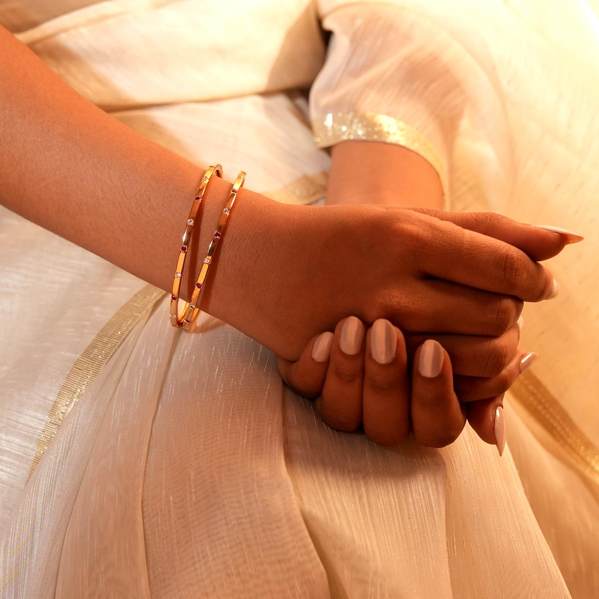 Elegant Ruby and Diamond Bangle - Single Bangle