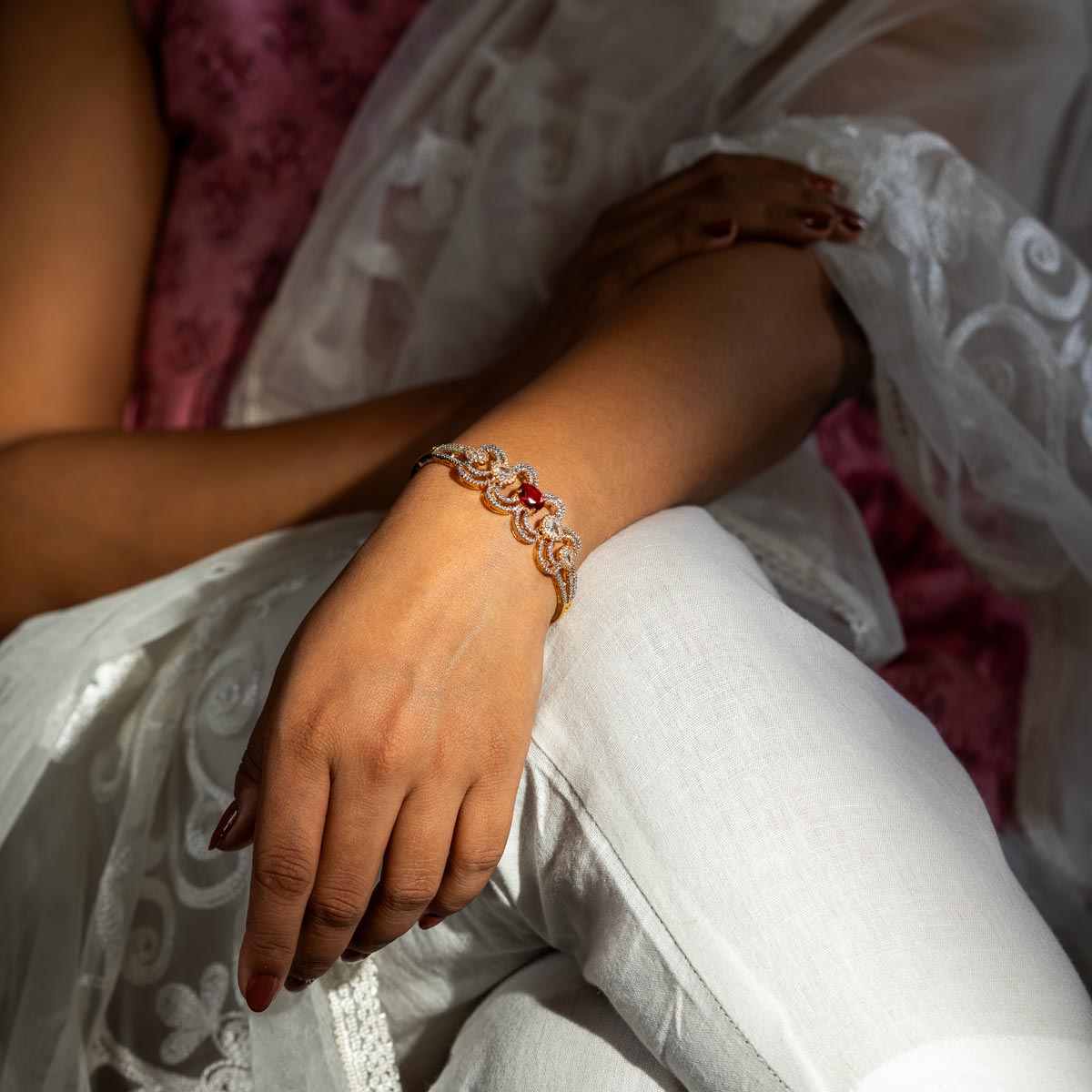 Elegant Ruby Stone Brass Bangle