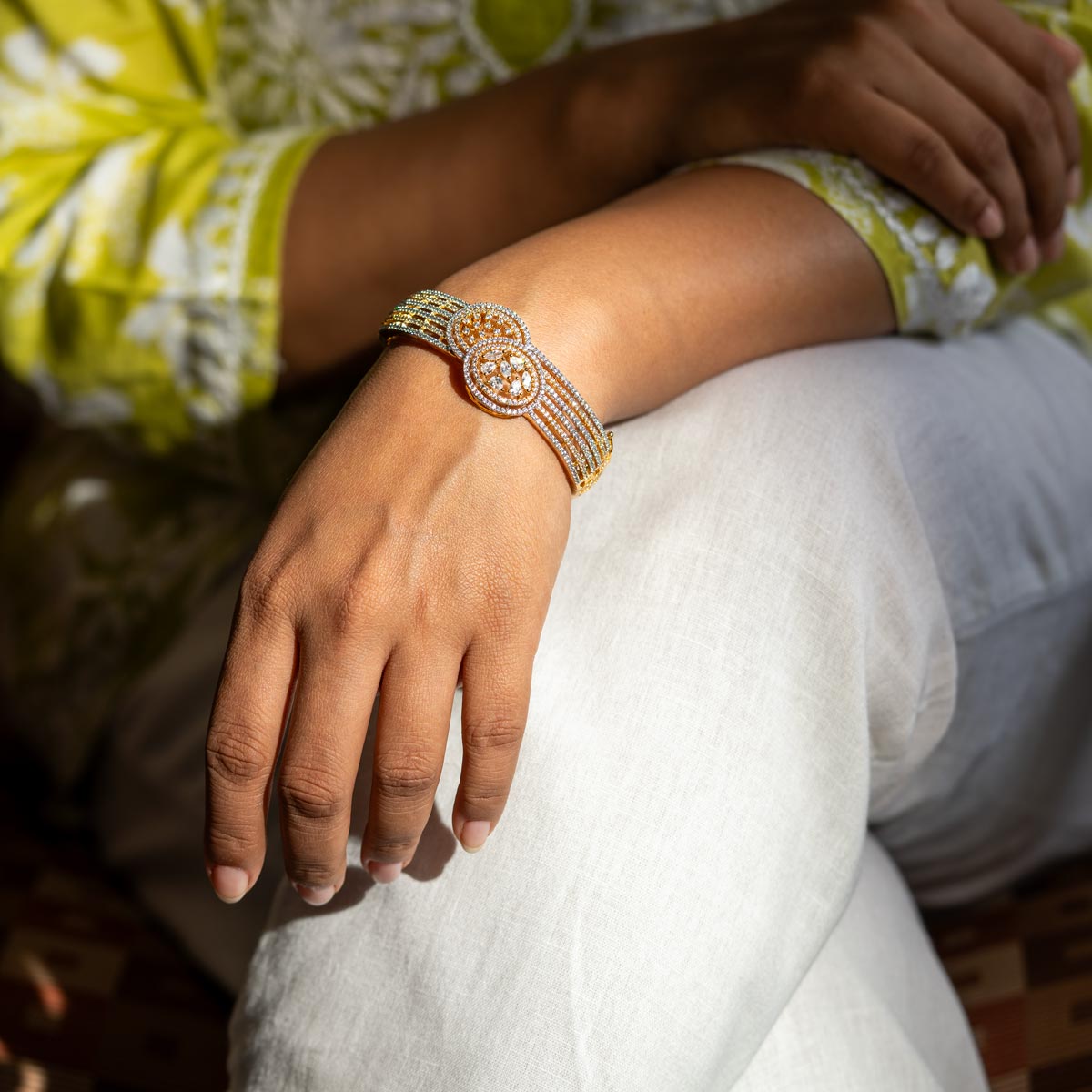 Glittering Zircon Studded Brass Bangle