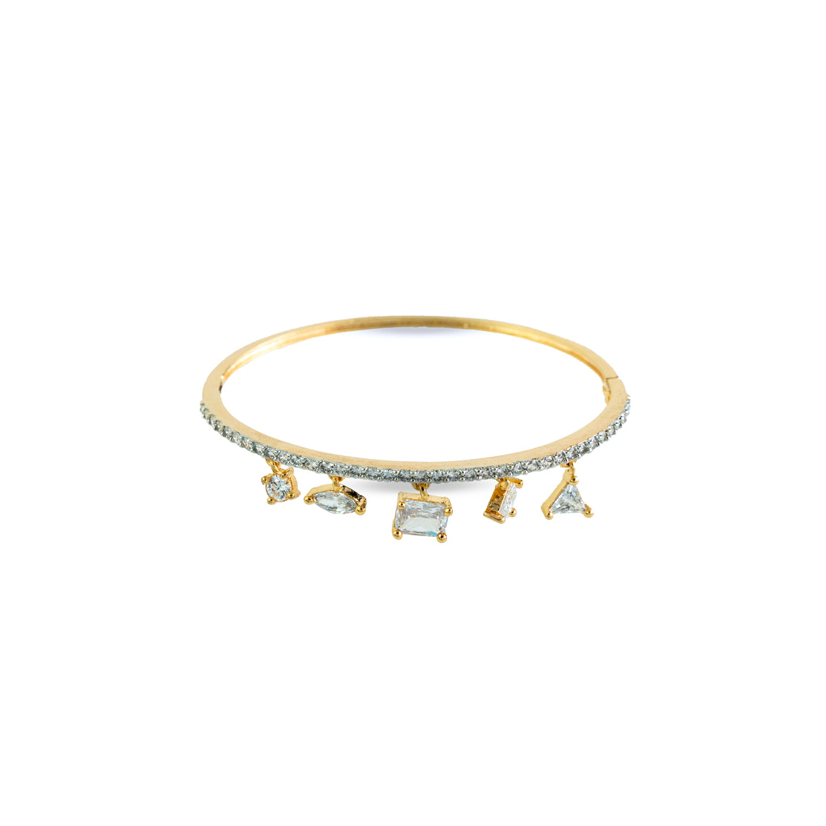 Elegant Dangling Zircon Charm Brass Bangle