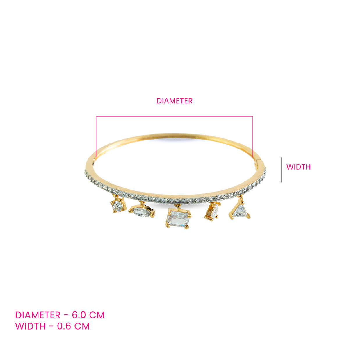 Elegant Dangling Zircon Charm Brass Bangle