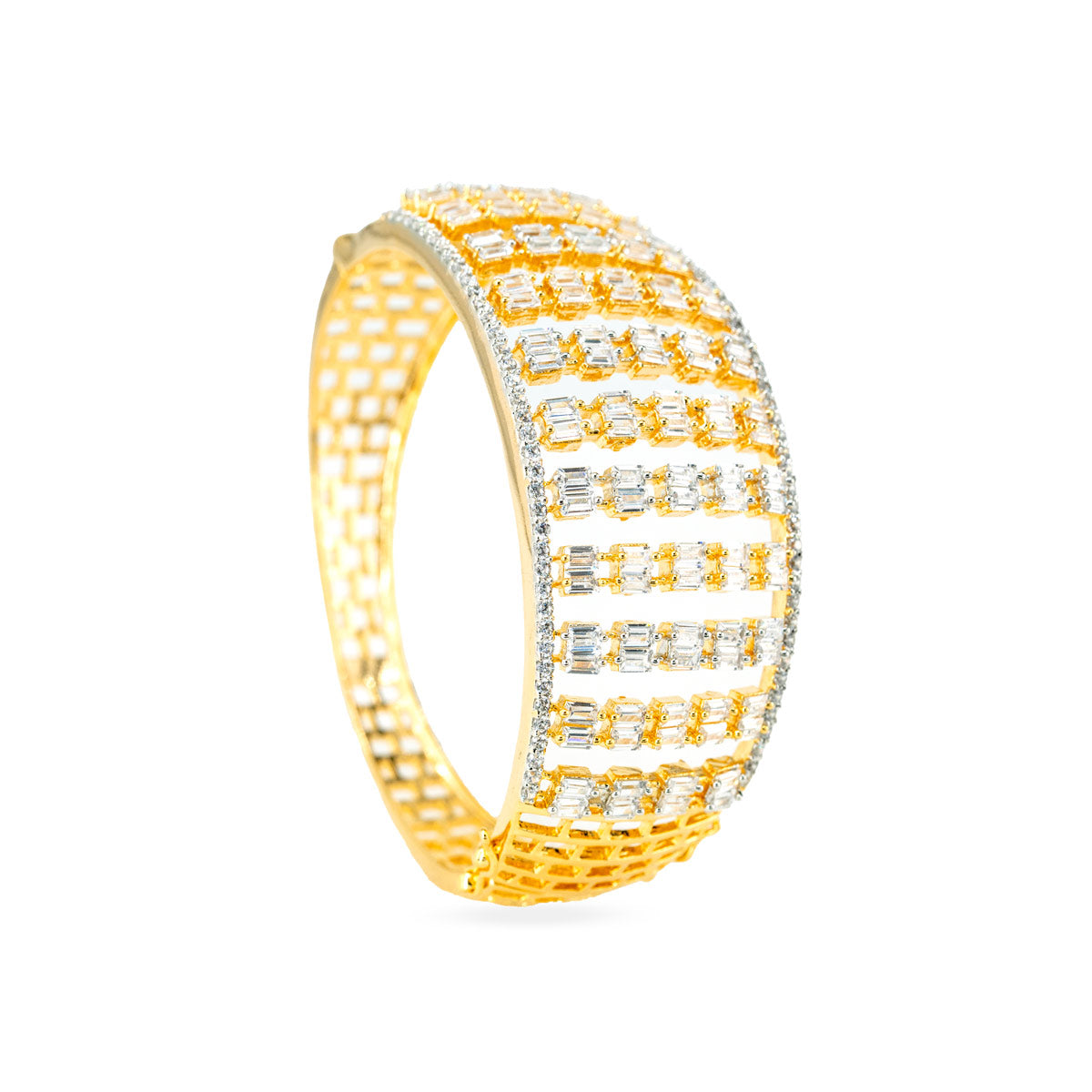 Grand Baguette Zircon Studded Brass Bangle