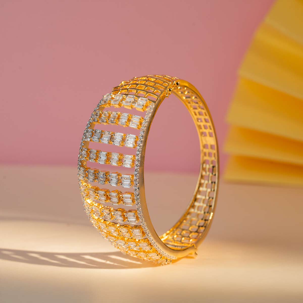 Grand Baguette Zircon Studded Brass Bangle