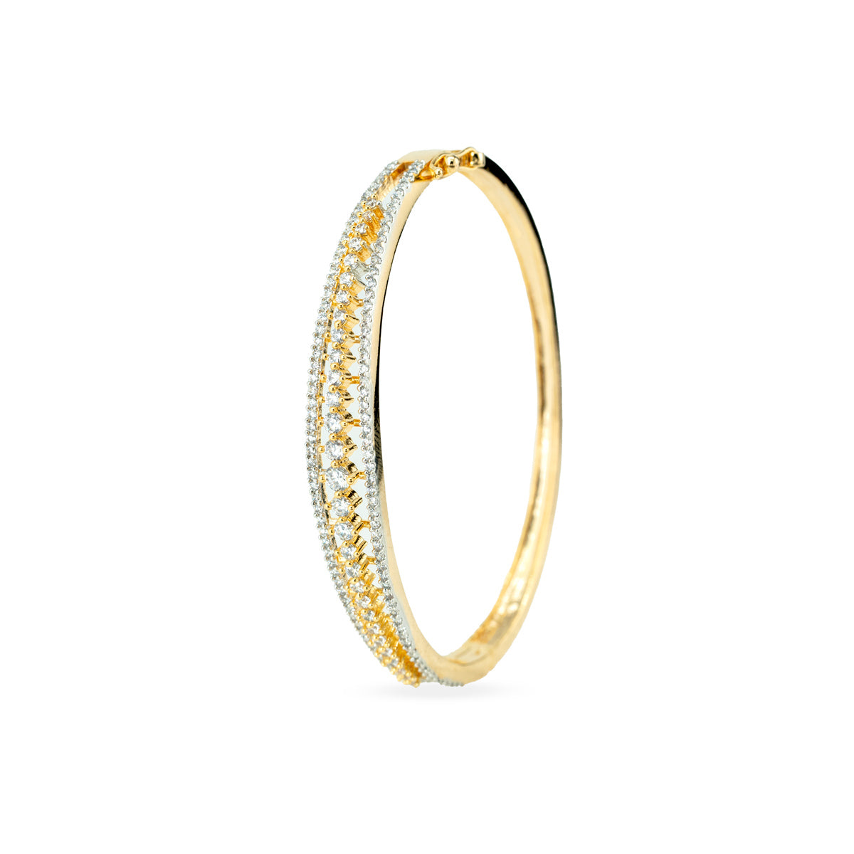 Elegant Dual-Tone Zircon Brass Bangle