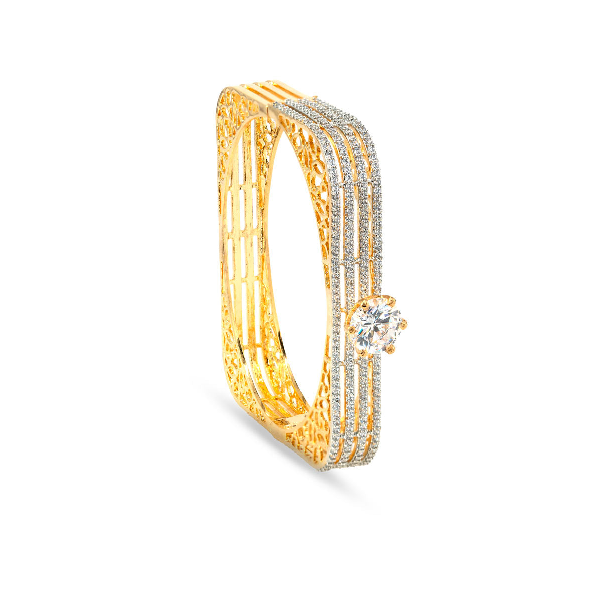 Square Zircon Solitaire Brass Bangle