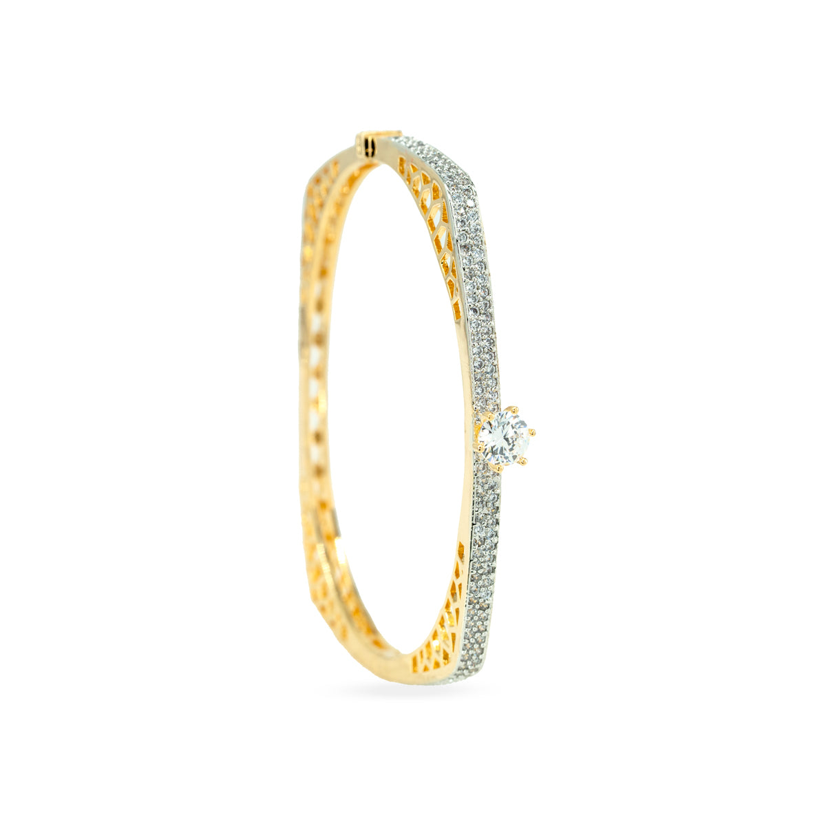 Diamond Solitaire Brass Bangle