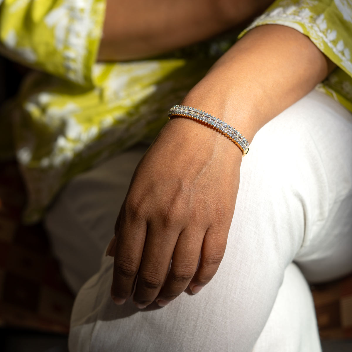 Baguette-Cut Zircon Brass Bangle