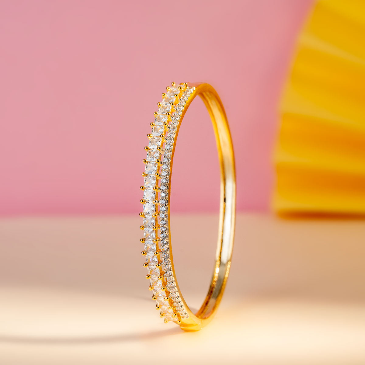 Baguette-Cut Zircon Brass Bangle