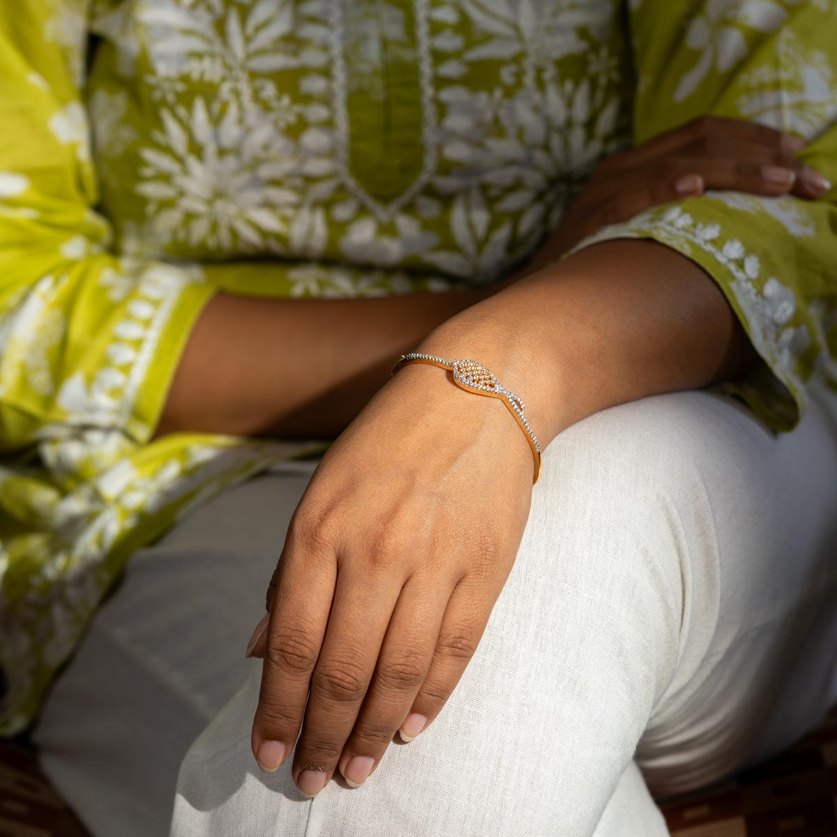 Heart-Shaped Zircon Brass Bangle