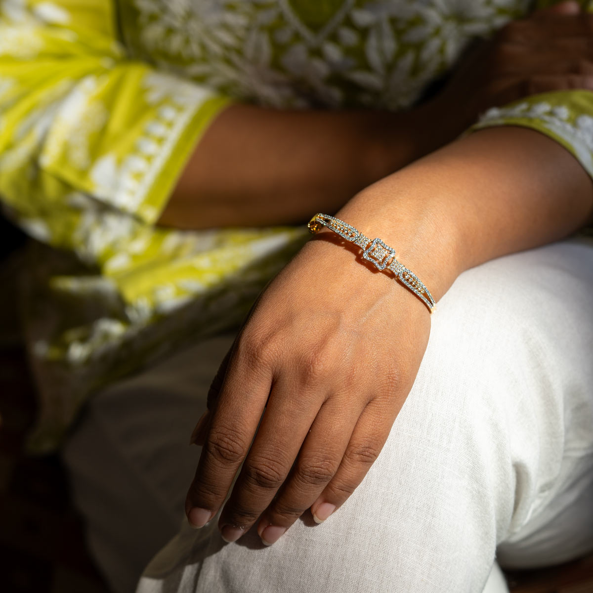 Geometric Zircon Brass Bangle