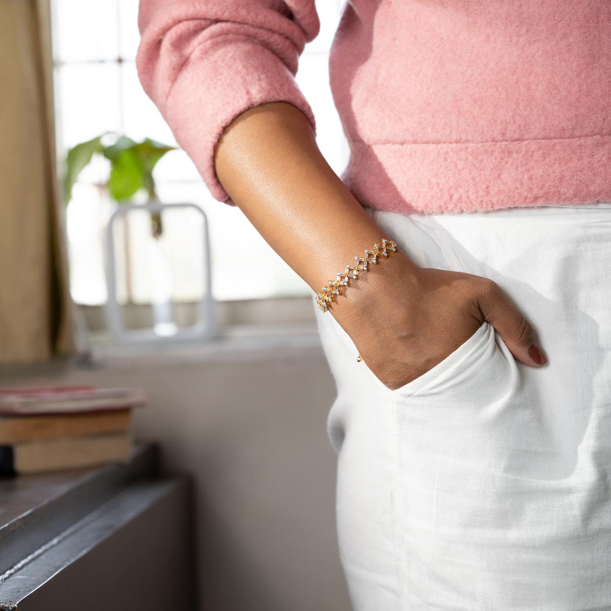 Diamond-Shaped Brass Bracelet