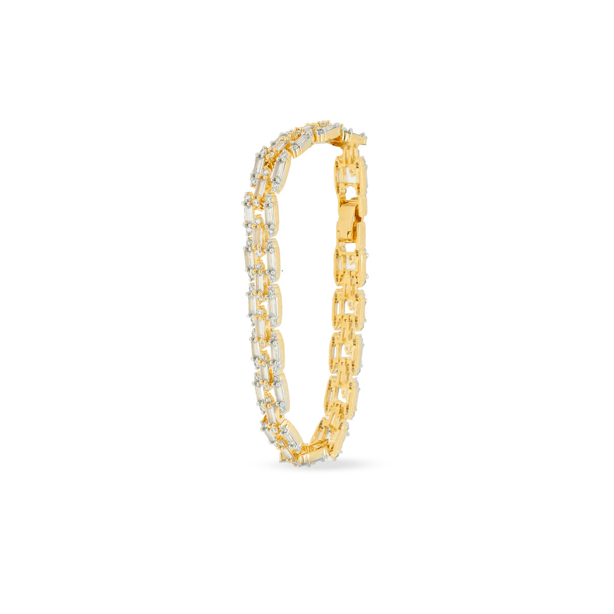 Gold-Plated Double-Row Link Bracelet with Zircon Accents