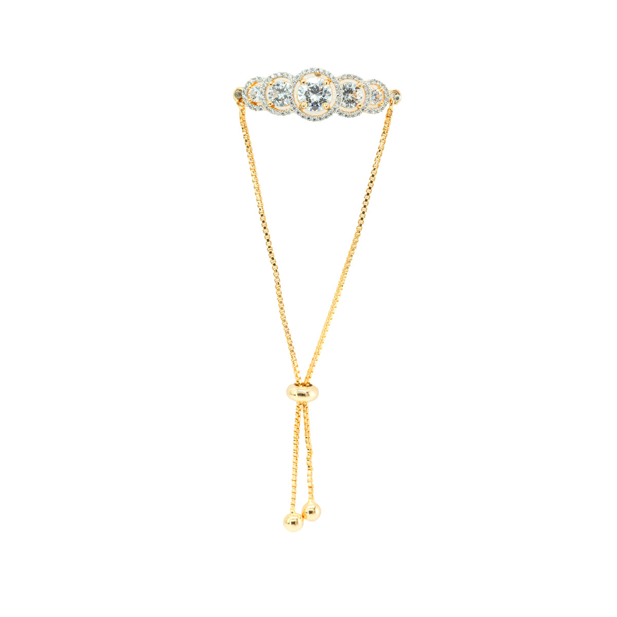 Gold-Plated Adjustable Zircon Bracelet with Circular Detailing