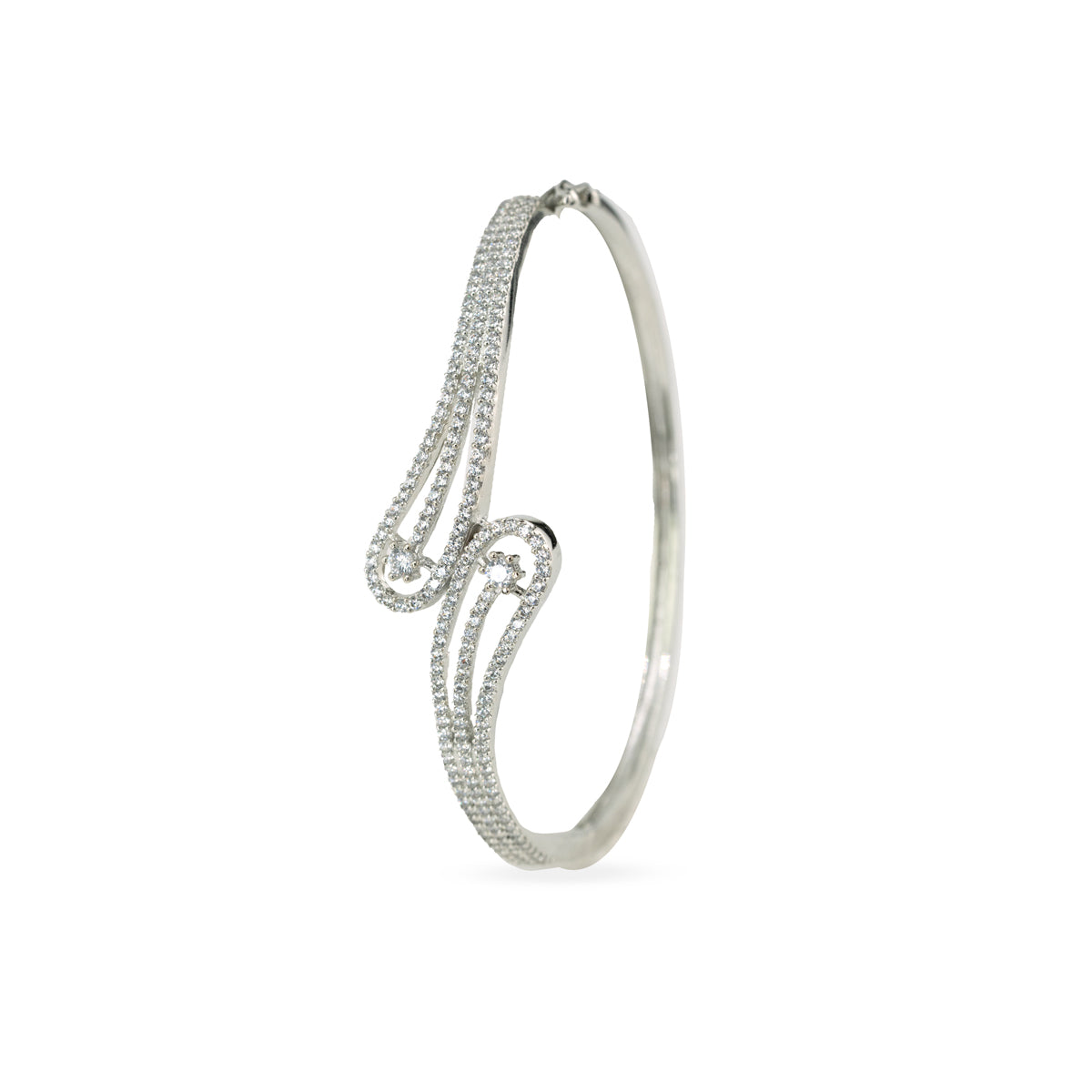 Elegant Twirl Zircon Silver Bangle