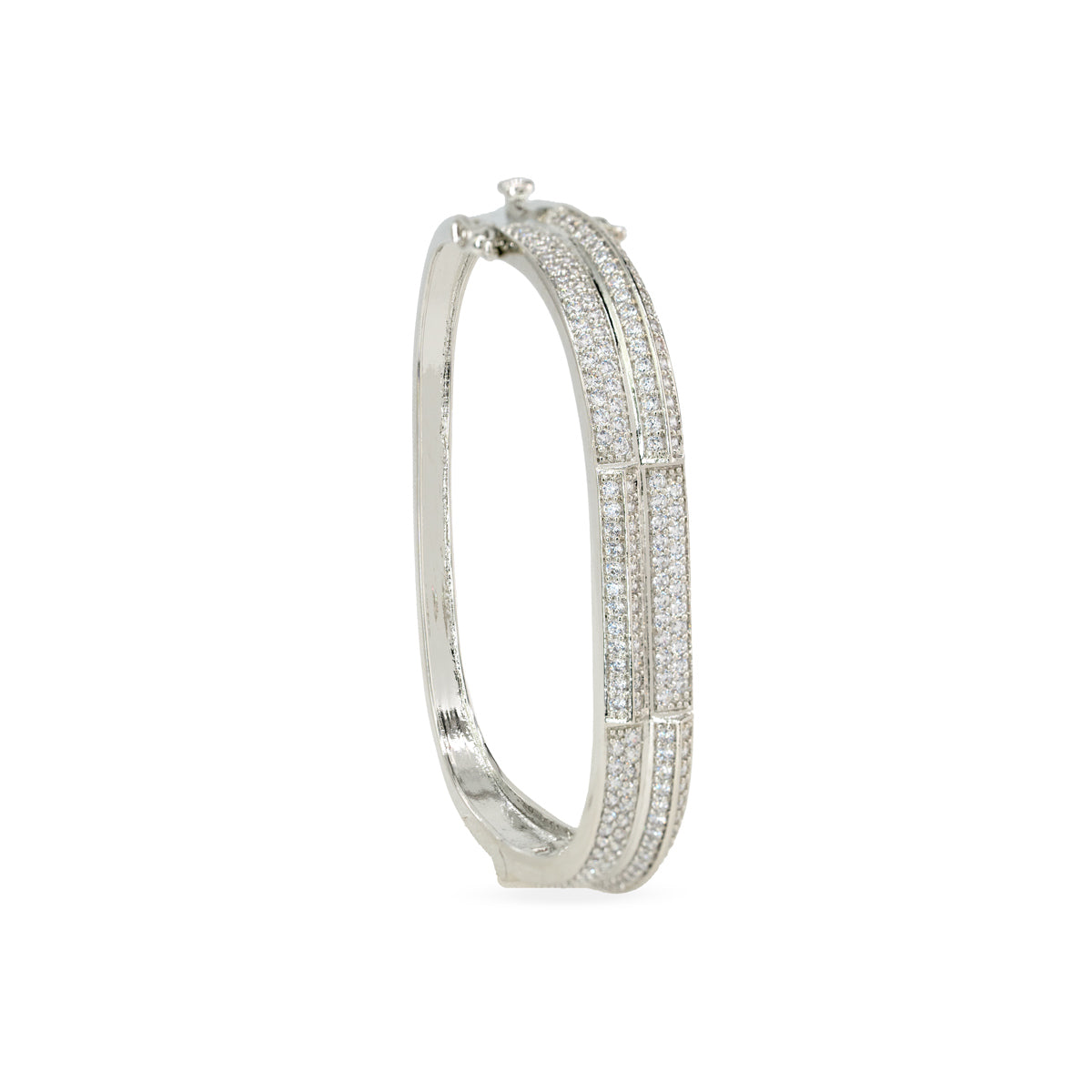 Triple Row Zircon Studded Silver Bangle