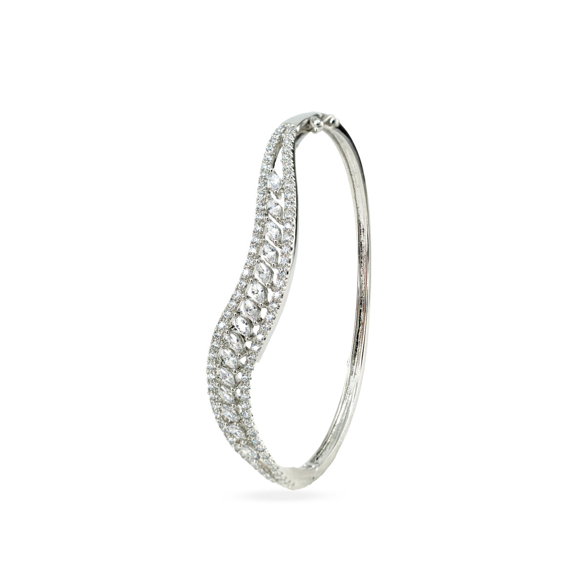 Curved Zircon Silver Bangle