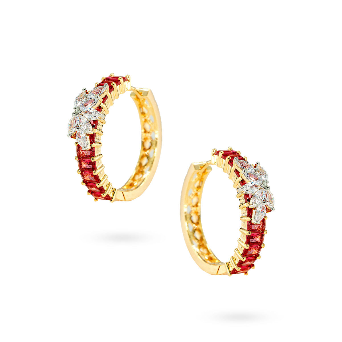 Red Zircon Hoop Earrings