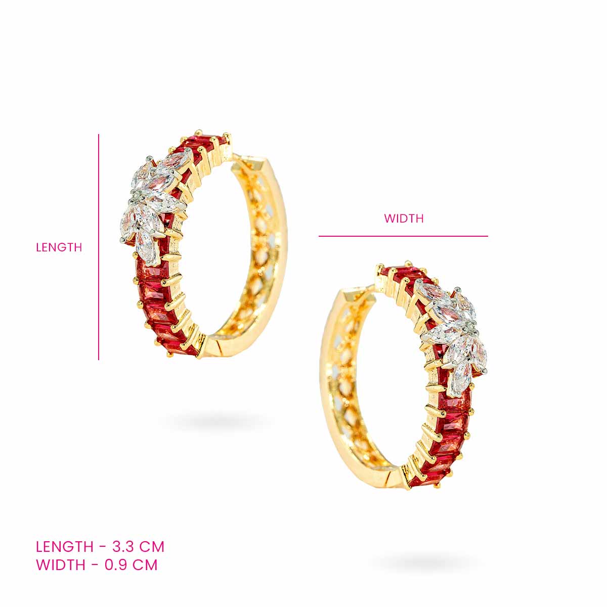 Red Zircon Hoop Earrings