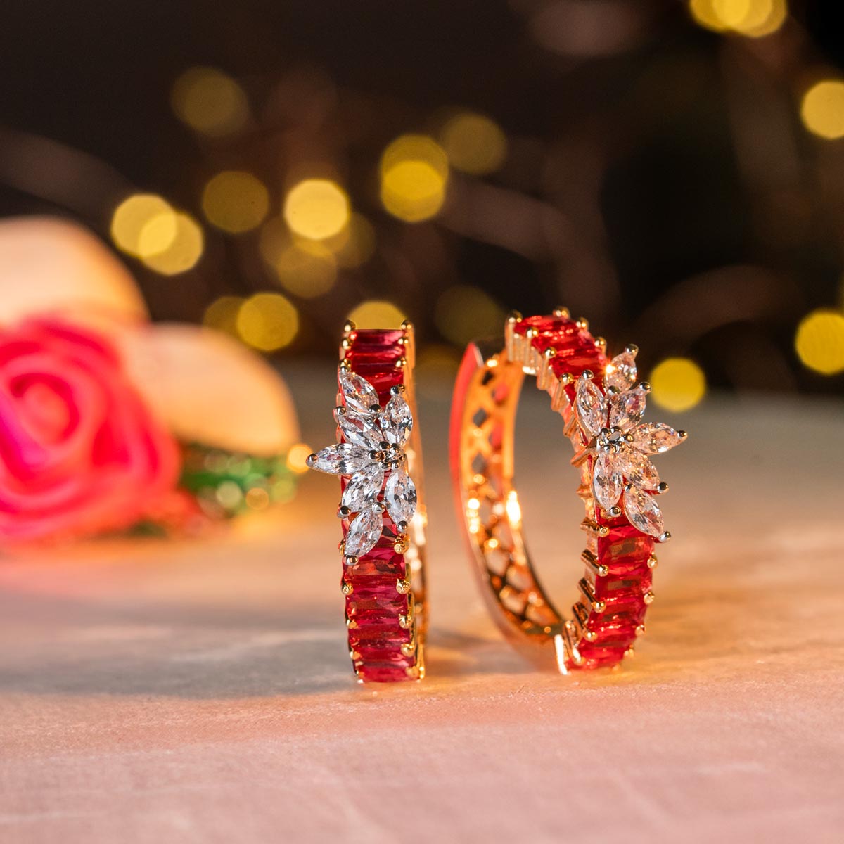 Red Zircon Hoop Earrings