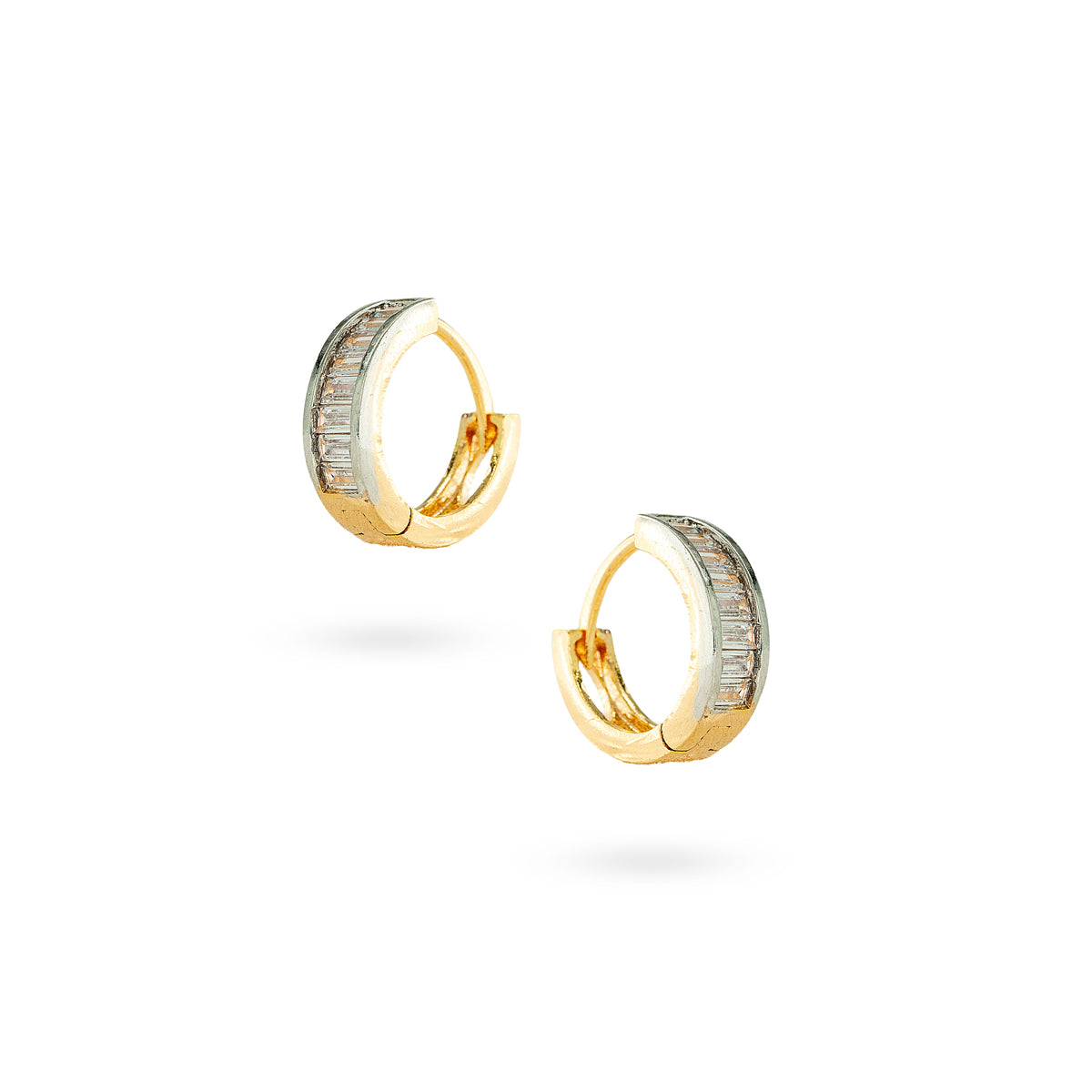 Two-Tone Baguette Crystal Hoop Earrings